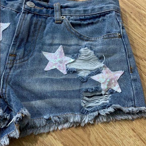 Forever 21 Eras Tour jean cut off shorts with sequins stars - Picture 4 of 7